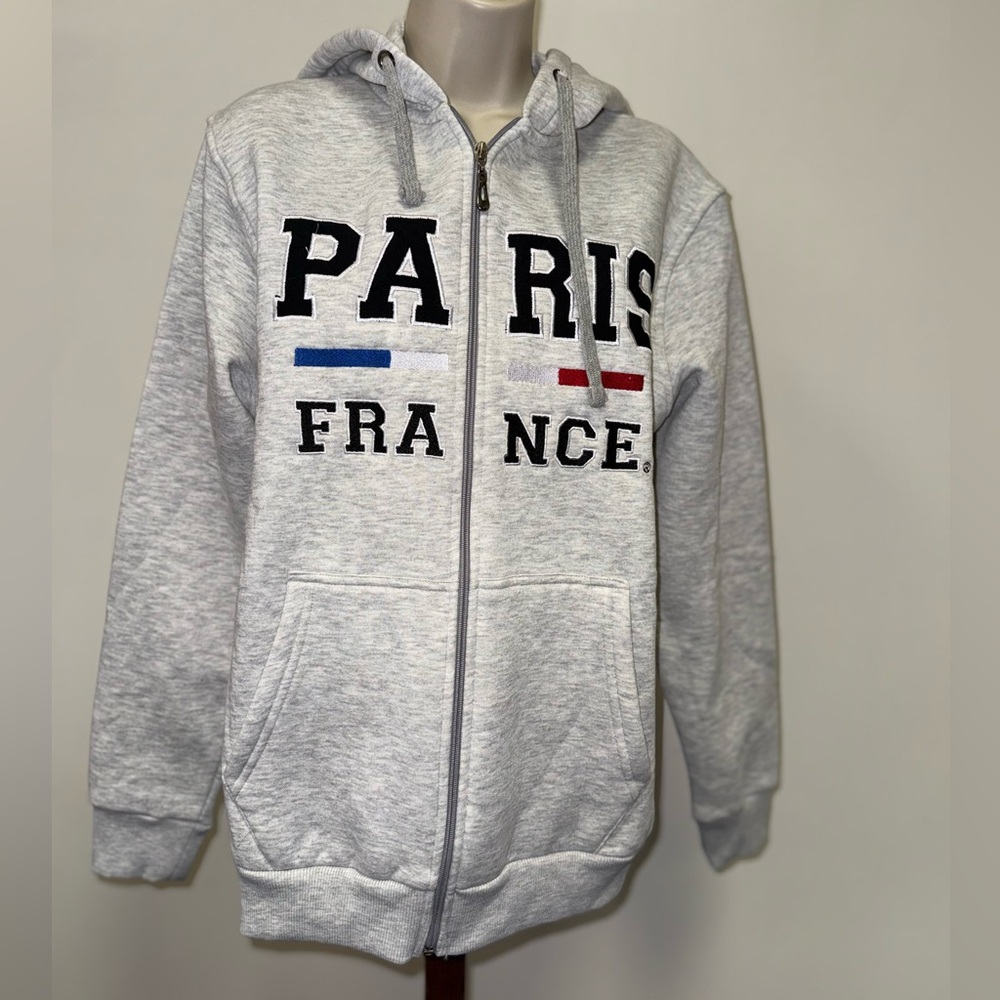 Sanex Textile France (Small) Grey 'Paris France' Zip Up Hooded Sweatshirt